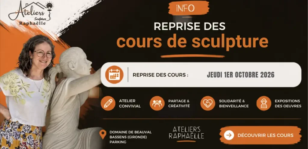 Reprise des cours de sculpture avec Raphaëlle – Ateliers au Domaine de Beauval à Bassens à partir du 1er octobre 2026