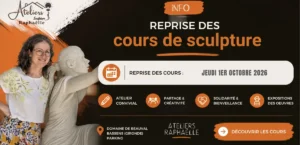 Reprise des cours de sculpture avec Raphaëlle – Ateliers au Domaine de Beauval à Bassens à partir du 1er octobre 2026